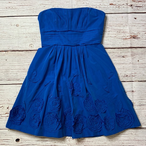 BCBGMAXAZRIA Taffeta Fit and Flare Larkspur Blue Strapless Dress Sz 4 - Picture 3 of 16